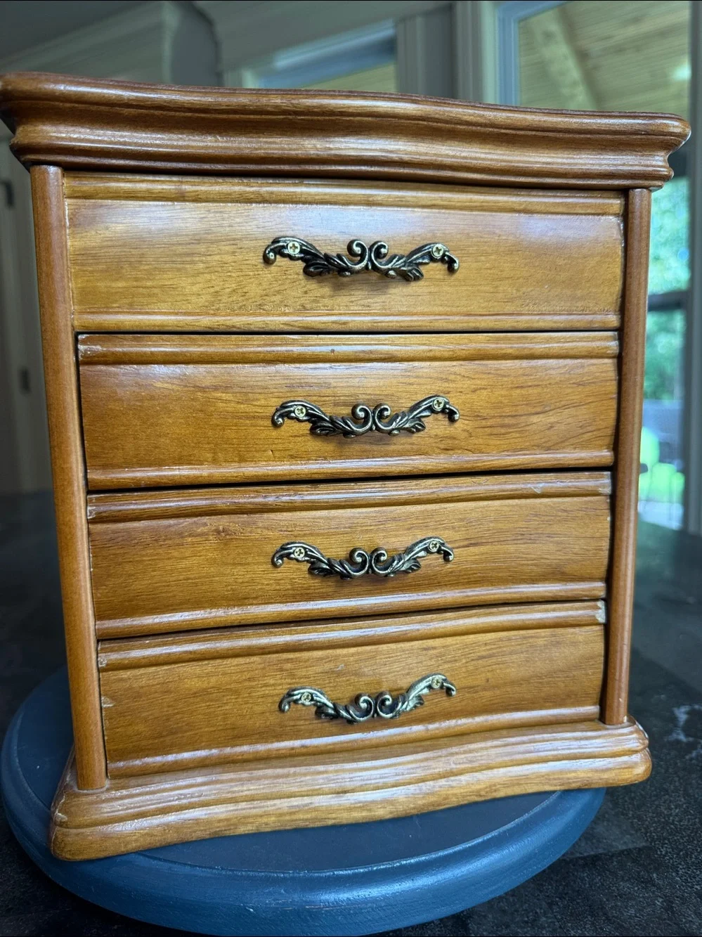 Vintage Wood Jewelry Box red lined